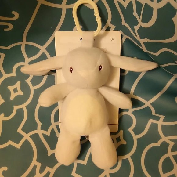 Kelly Baby Rabbit Plush 10" Lt Gray Rattle W/ Crinkle Ears NEW - Picture 3 of 3